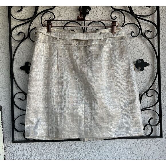 Club Monaco Pleated Ivory And Gold Belted Skirt - Size 4 - Picture 7 of 11